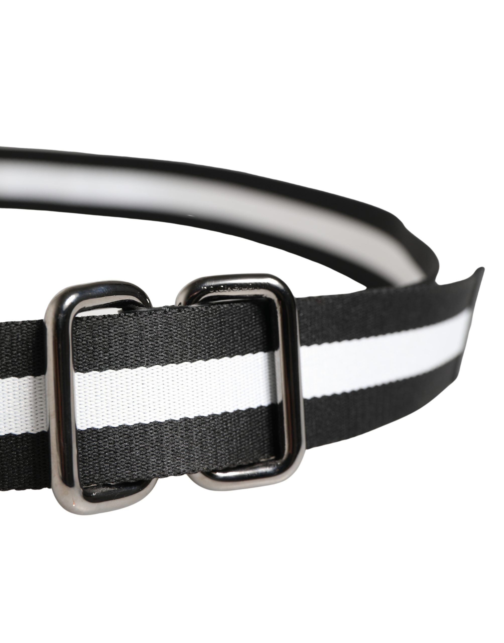 Dolce & Gabbana Men Black White Nylon Logo Metal Buckle Belt - view 4
