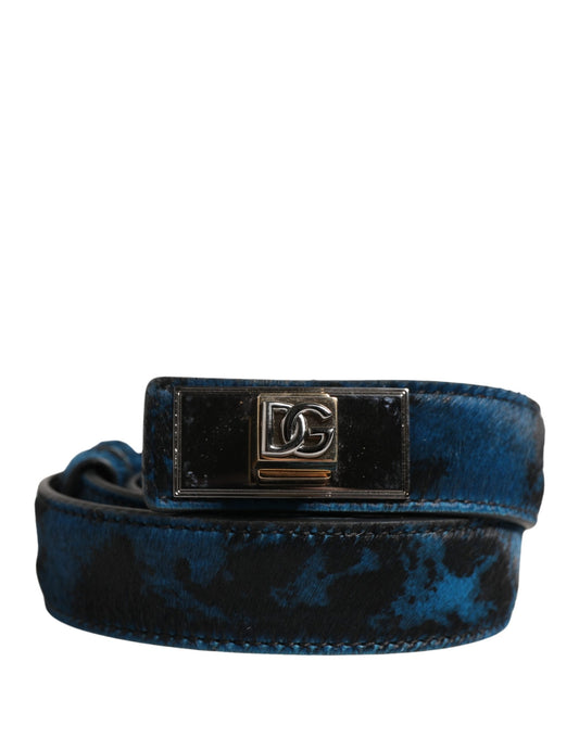 Dolce & Gabbana Men Blue Calf Leather Logo Metal Buckle Belt - YSONA