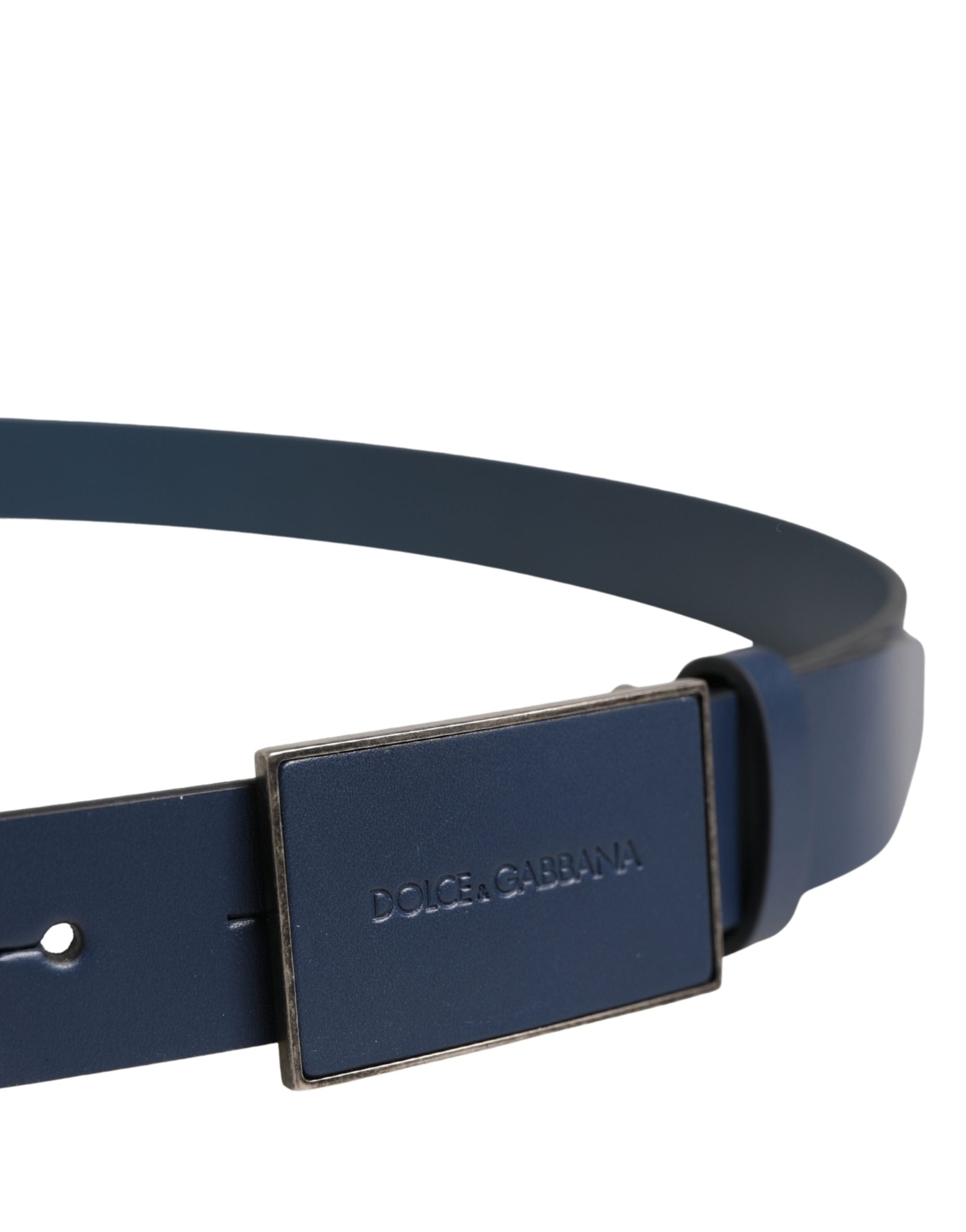 Dolce & Gabbana Men Blue Calf Leather Logo Metal Buckle Belt - view 4
