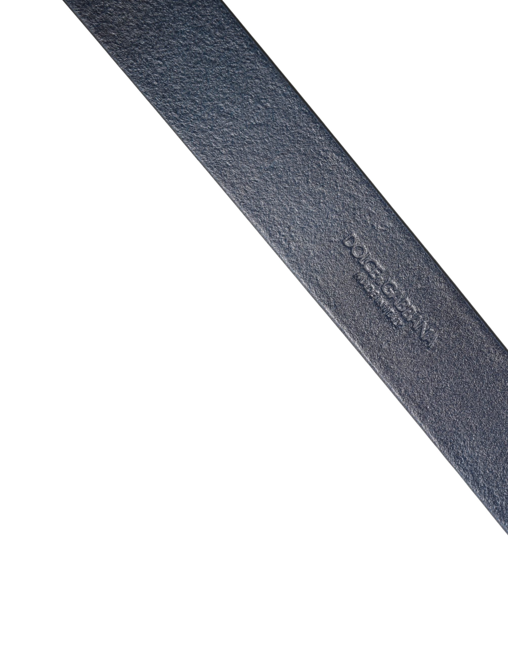 Dolce & Gabbana Men Blue Calf Leather Logo Metal Buckle Belt - view 5