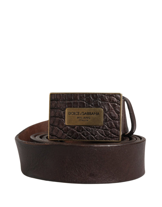 Dolce & Gabbana Men Brown Calf Leather Logo Metal Buckle Belt - YSONA