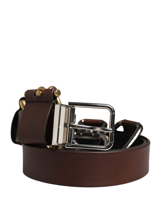 Dolce & Gabbana Men Brown Classic Leather Metal Buckle Belt - YSONA