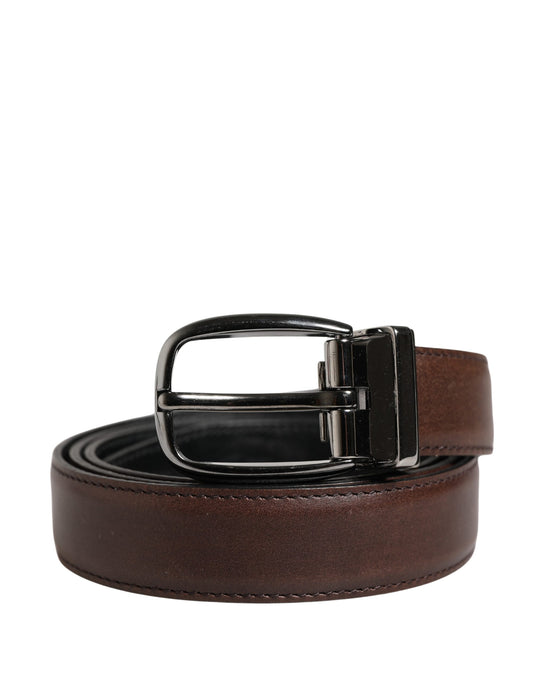 Dolce & Gabbana Men Brown Classic Leather Metal Buckle Belt - YSONA