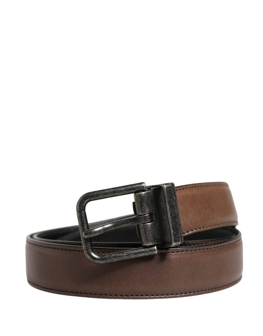 Dolce & Gabbana Men Brown Classic Leather Metal Buckle Belt - YSONA