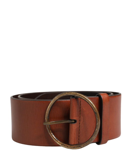 Dolce & Gabbana Men Brown Leather Wide Waist Metal Round Buckle Belt - YSONA