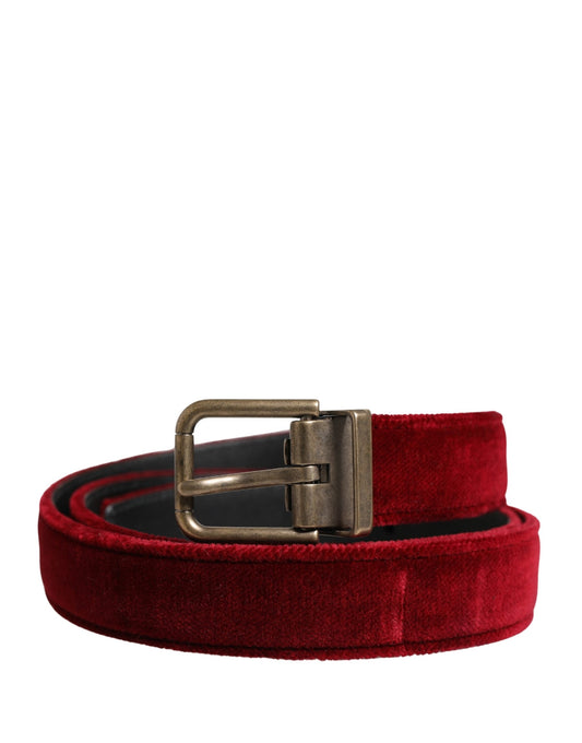 Dolce & Gabbana Men Burgundy Velvet Cotton Metal Buckle Belt - YSONA