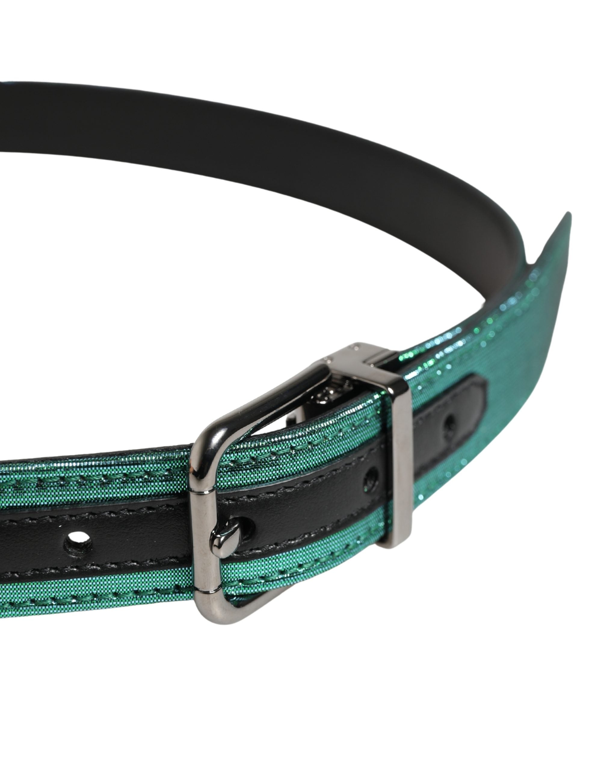 Dolce & Gabbana Men Green Lurex Polyester Metal Buckle Belt - view 4