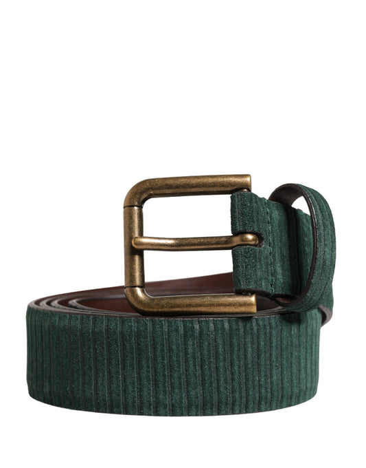 Dolce & Gabbana Men Green Velvet Leather Metal Buckle Belt - YSONA