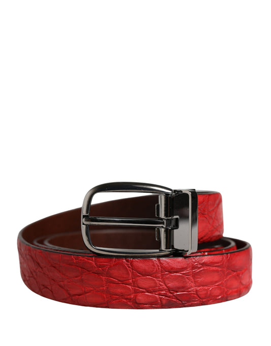 Dolce & Gabbana Men Red Exotic Leather Metal Buckle Belt - YSONA