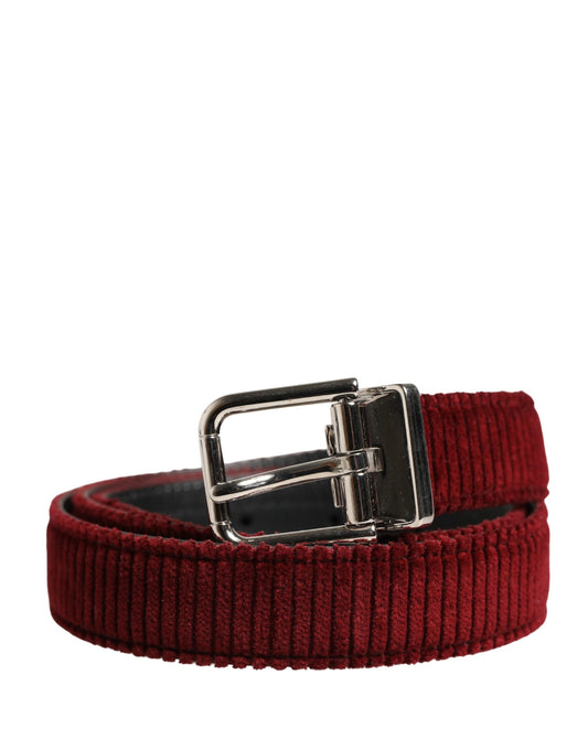 Dolce & Gabbana Men Red Velvet Leather Metal Buckle Belt - YSONA