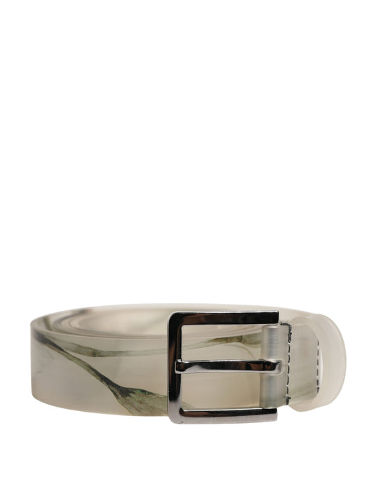 Dolce & Gabbana Men White Floral PVC Silver Metal Buckle Belt - YSONA