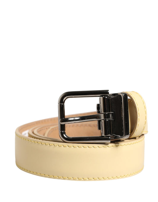 Dolce & Gabbana Men Yellow Classic Leather Metal Buckle Belt - YSONA