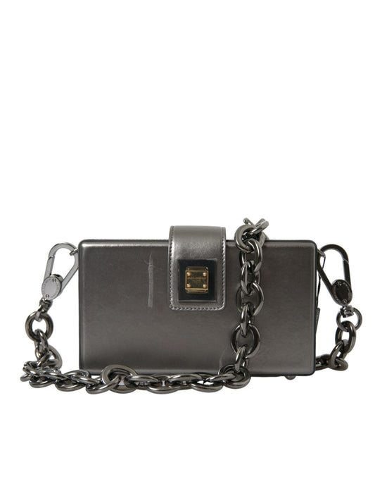 Dolce & Gabbana Metallic Gray Calfskin Leather DG BOX Shoulder Bag - YSONA