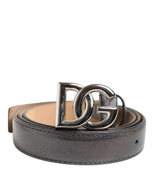 Dolce & Gabbana Metallic Leather Silver Tone Logo Buckle Belt - YSONA
