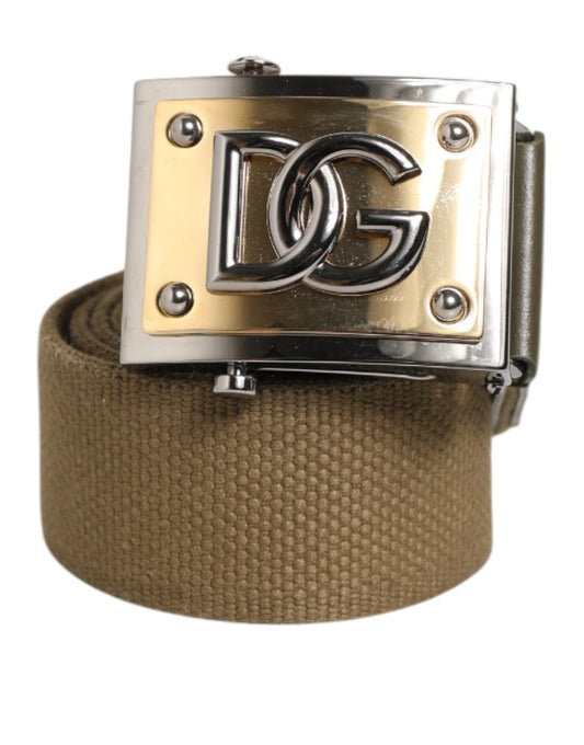 Dolce & Gabbana Military Green Nylon Logo Metal Buckle Belt - YSONA