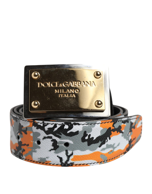 Dolce & Gabbana Multicolor Camouflage Metal Logo Buckle Belt - YSONA