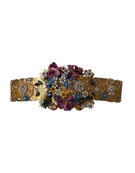 Dolce & Gabbana Multicolor Embellished Floral Crystal Wide Waist Belt - YSONA