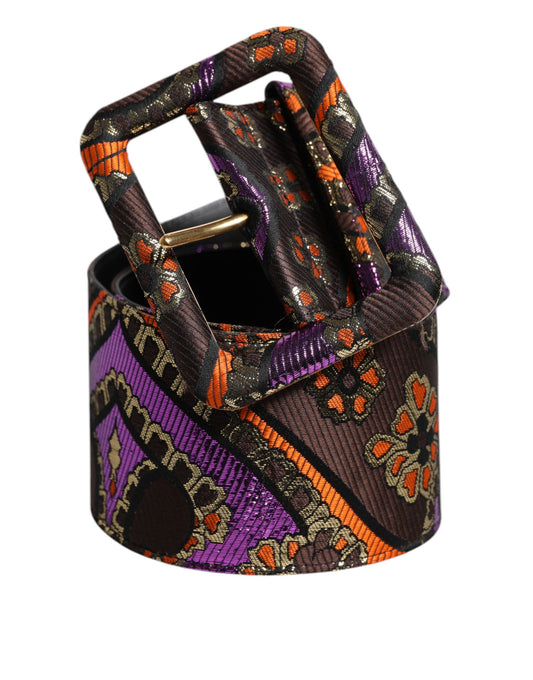 Dolce & Gabbana Multicolor Floral Jacquard Lurex Wide Waist Buckle Belt - YSONA