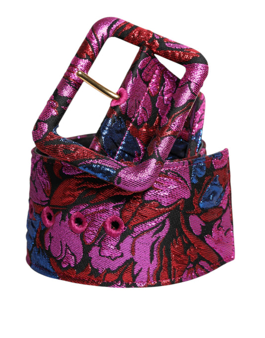 Dolce & Gabbana Multicolor Floral Jacquard Lurex Wide Waist Buckle Belt - YSONA