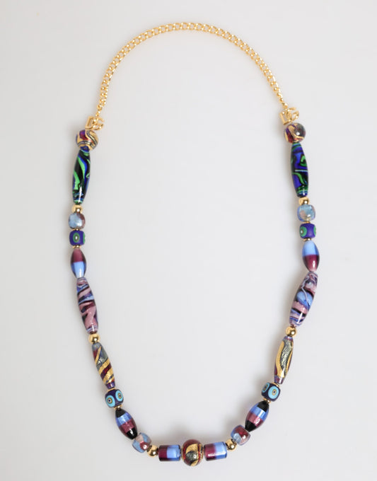 Dolce & Gabbana Multicolor Murano Glass Beads Gold Brass Chain Jewelry Necklace - YSONA