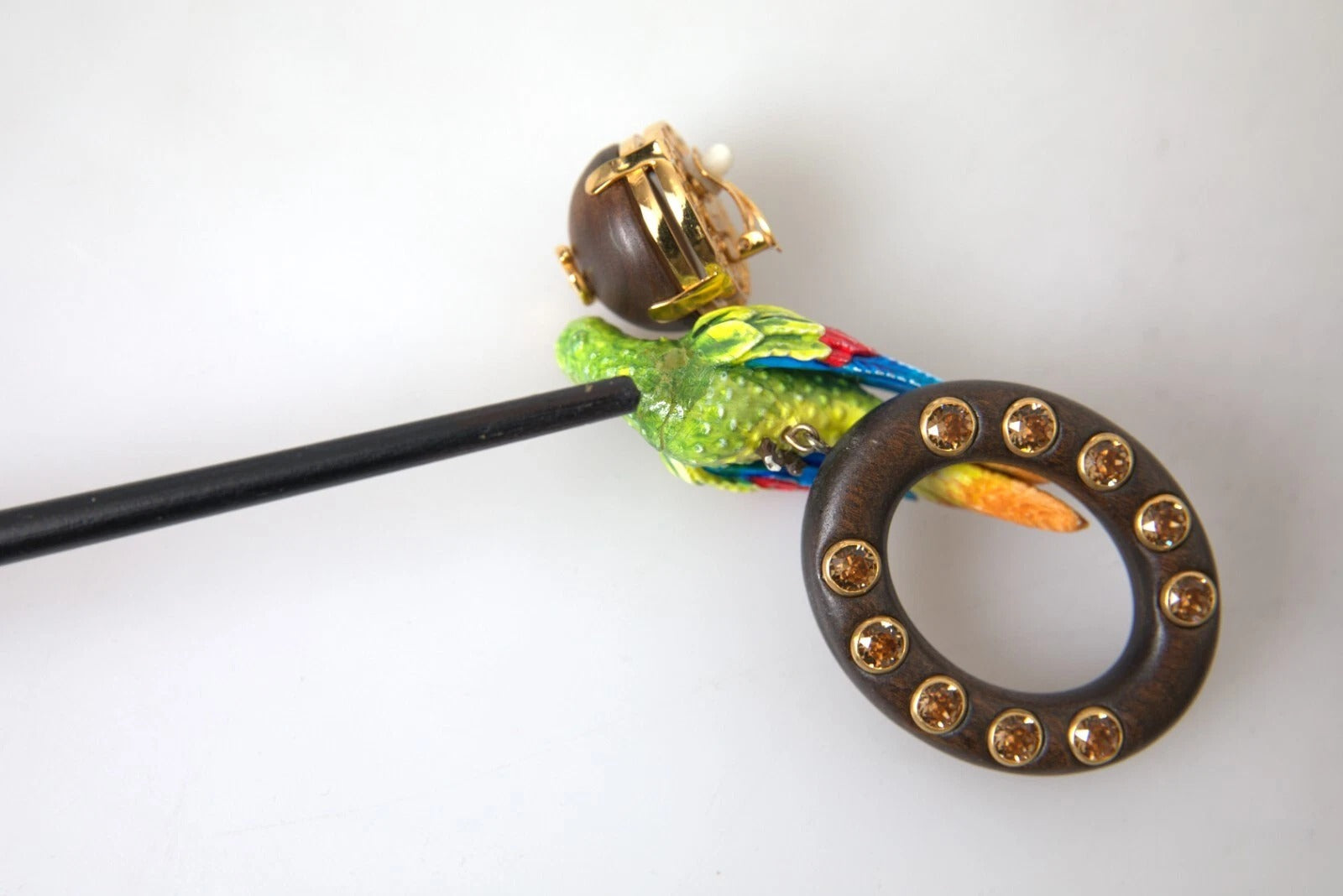 Dolce & Gabbana Multicolor Parrot Wood Brass Crystal Embellished Earrings - YSONA