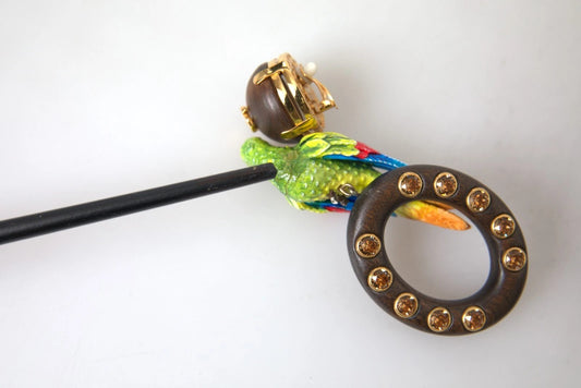 Dolce & Gabbana Multicolor Parrot Wood Brass Crystal Embellished Earrings - YSONA
