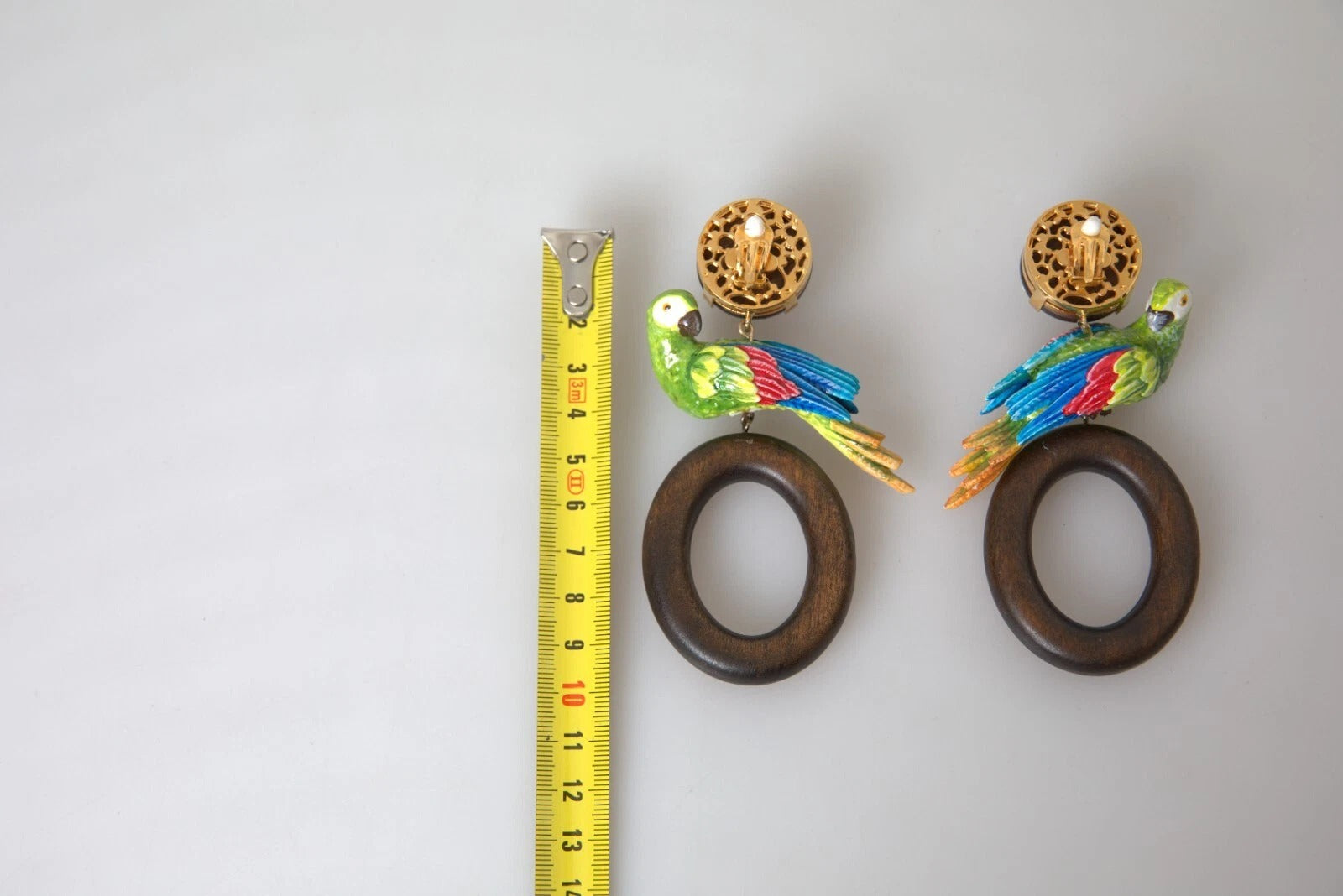 Dolce & Gabbana Multicolor Parrot Wood Brass Crystal Embellished Earrings - view 2
