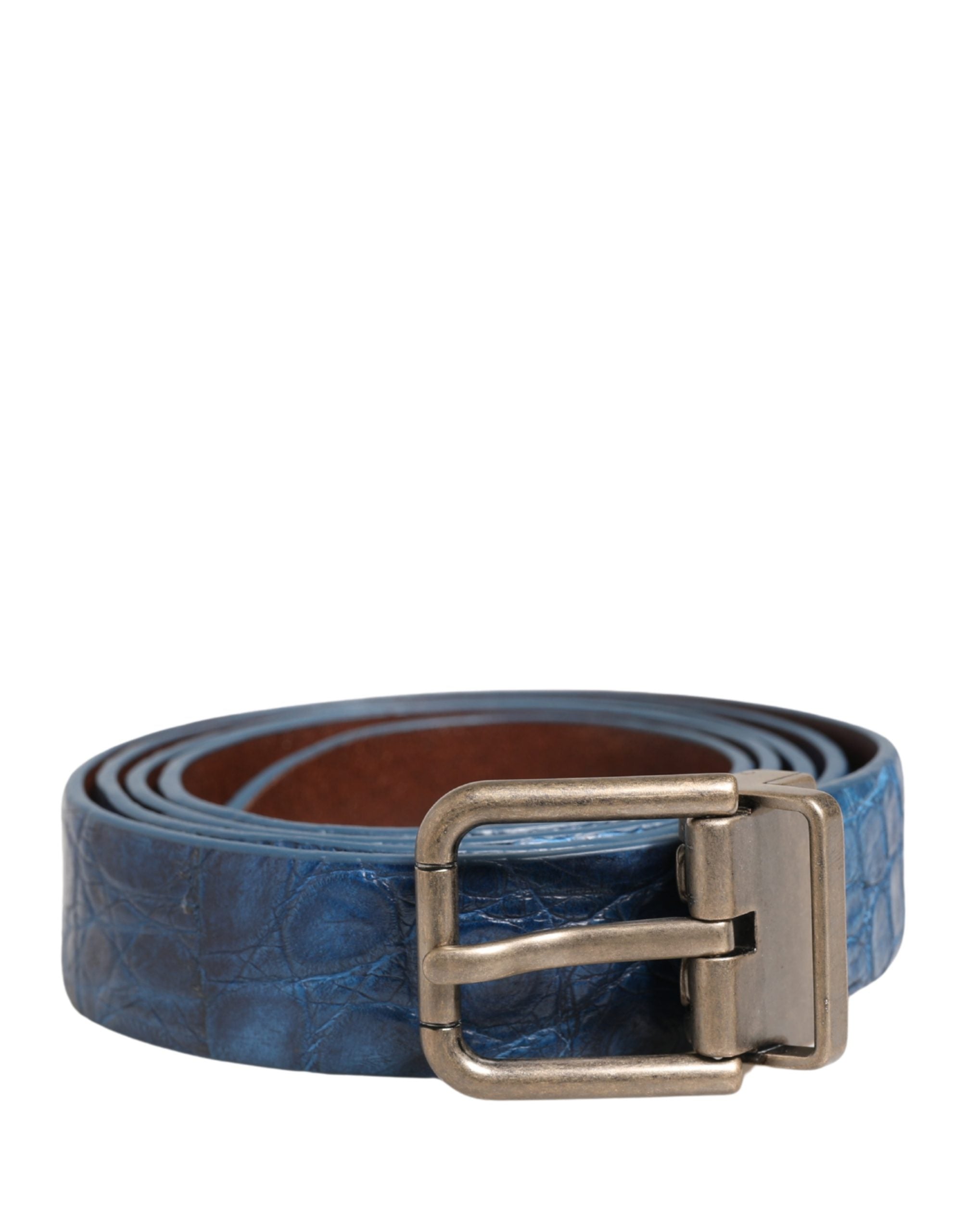 Dolce & Gabbana Navy Blue Leather Gold Tone Metal Buckle Belt - view 2