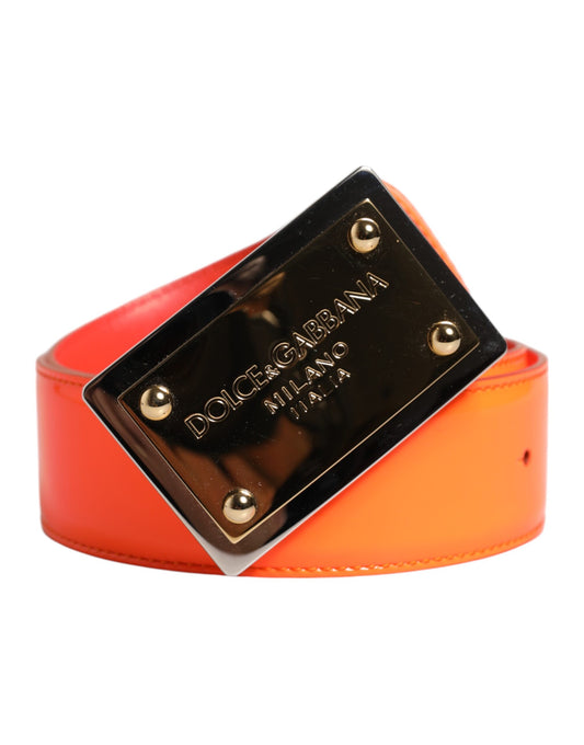 Dolce & Gabbana Orange Gold Tone Metal Logo Buckle Belt - YSONA