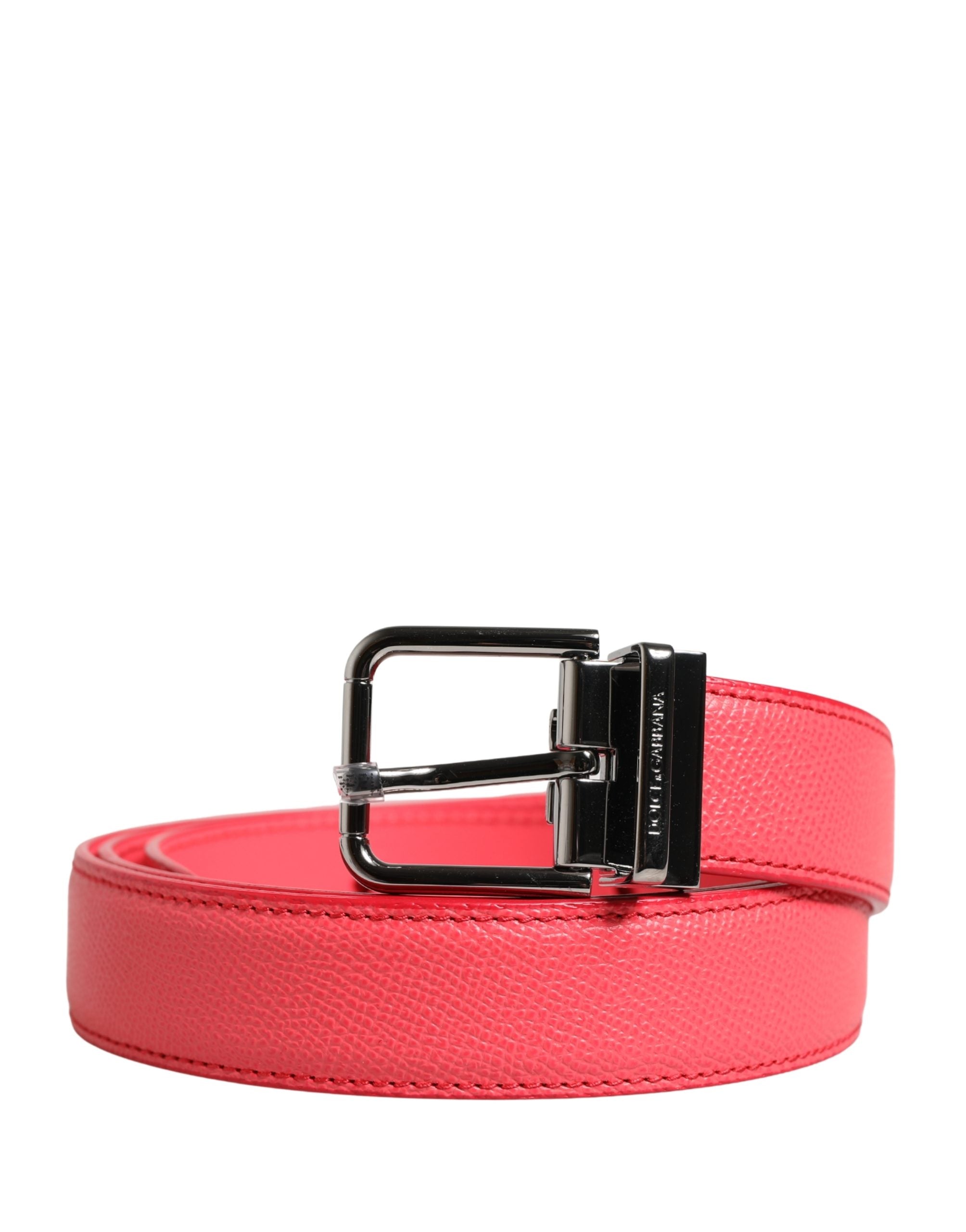 Dolce & Gabbana Pink Calf Leather Silver Metal Buckle Belt - YSONA