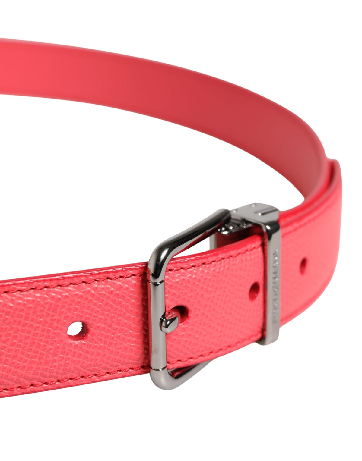 Dolce & Gabbana Pink Calf Leather Silver Metal Buckle Belt - view 4