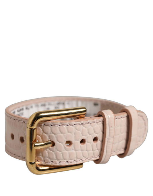 Dolce & Gabbana Pink Embossed Leather Gold Buckle Belt Strap Bracelet - YSONA