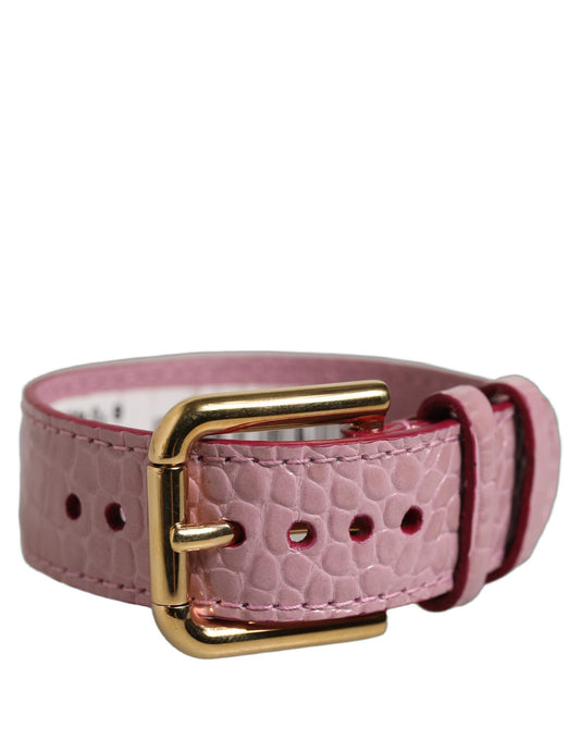 Dolce & Gabbana Pink Embossed Leather Gold Buckle Belt Strap Bracelet - YSONA
