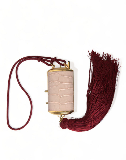 Dolce & Gabbana Pink Exotic Leather Mini Mirror Tassel Makeup Bag - YSONA