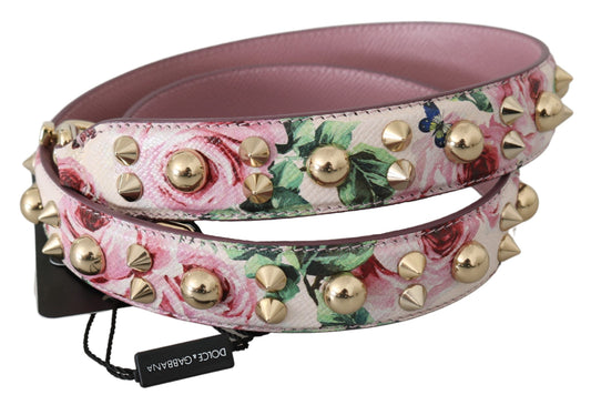 Dolce & Gabbana Pink Floral Leather Stud Accessory Shoulder Strap - YSONA