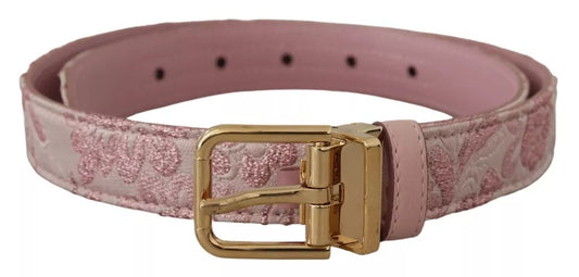 Dolce & Gabbana Pink Jaquard Embroidered Gold Tone Metal Buckle Belt - YSONA