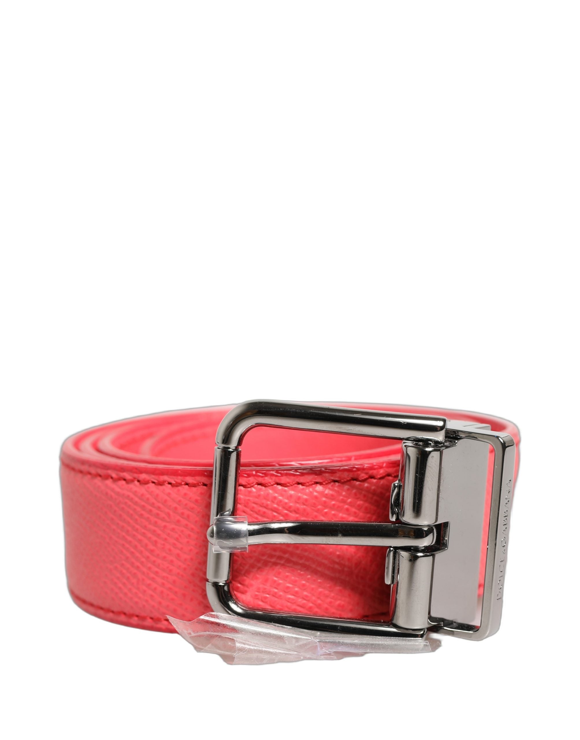 Dolce & Gabbana Pink Lambskin Leather Silver Metal Buckle Belt - view 3
