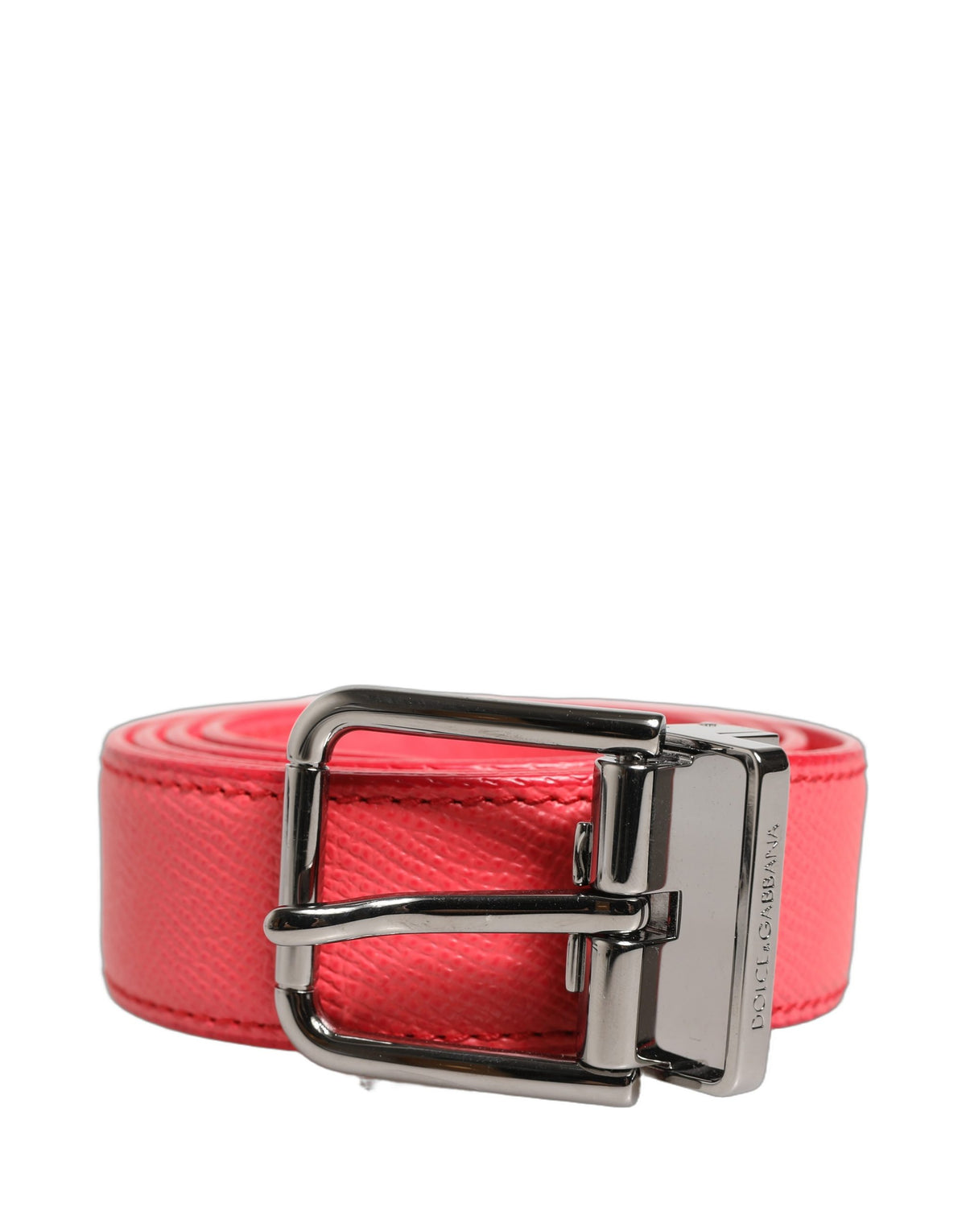 Dolce & Gabbana Pink Lambskin Leather Silver Metal Buckle Belt - view 4