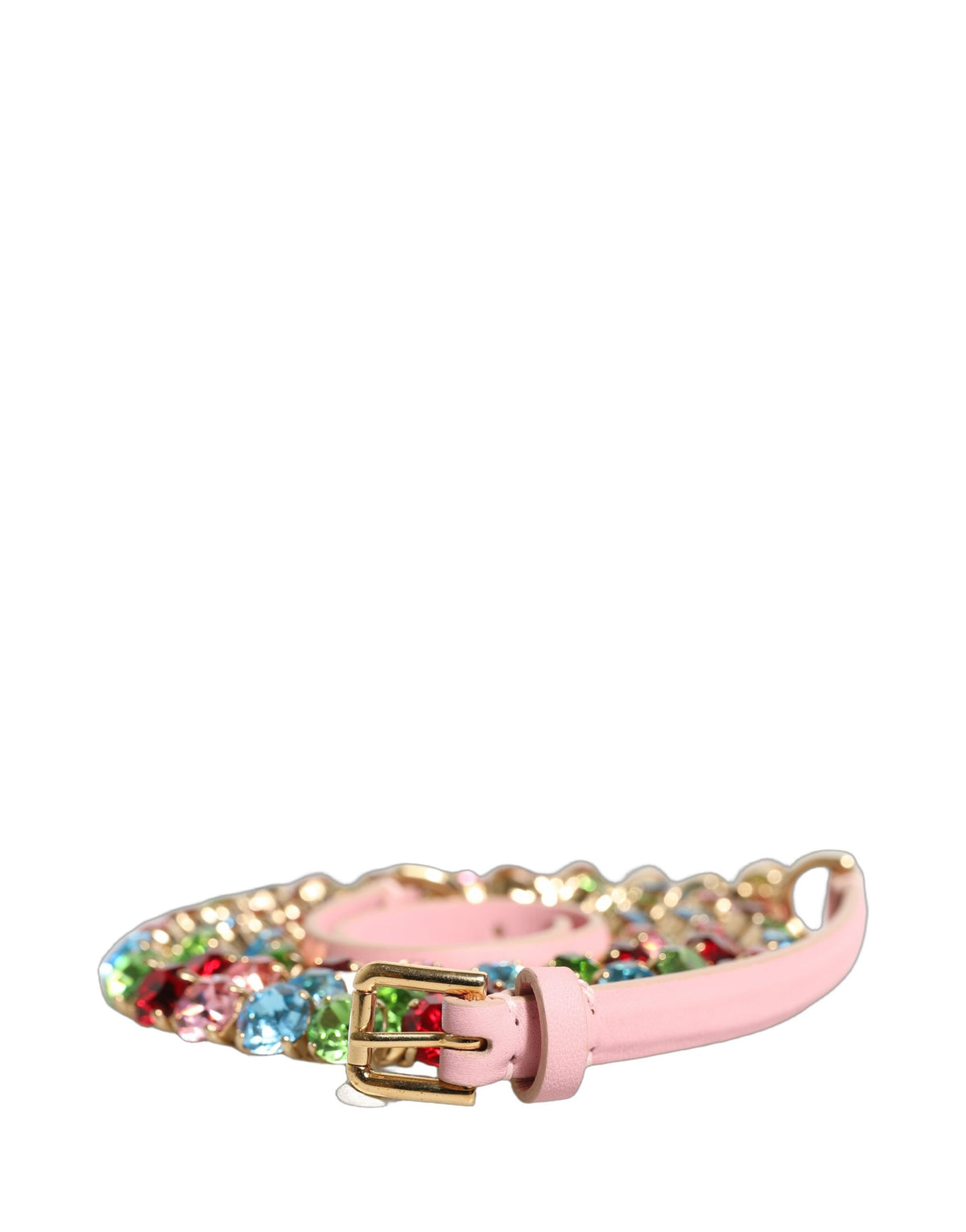 Dolce & Gabbana Pink Leather Crystal Chain Embellished Belt - YSONA