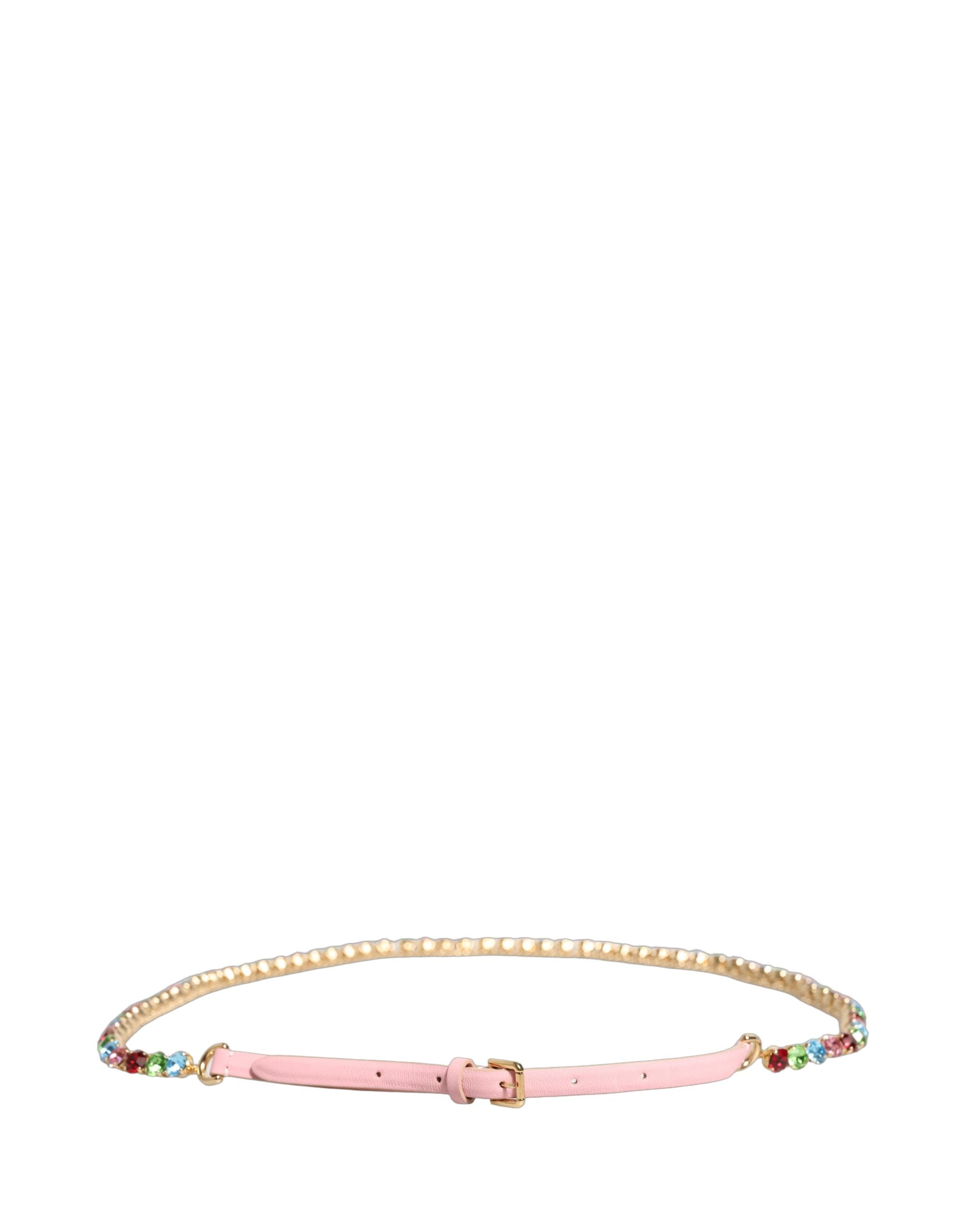 Dolce & Gabbana Pink Leather Crystal Chain Embellished Belt - view 3