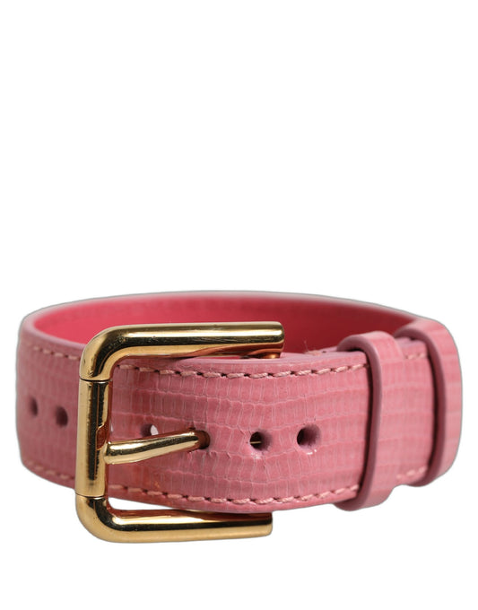 Dolce & Gabbana Pink Textured Leather Gold Buckle Belt Strap Bracelet - YSONA