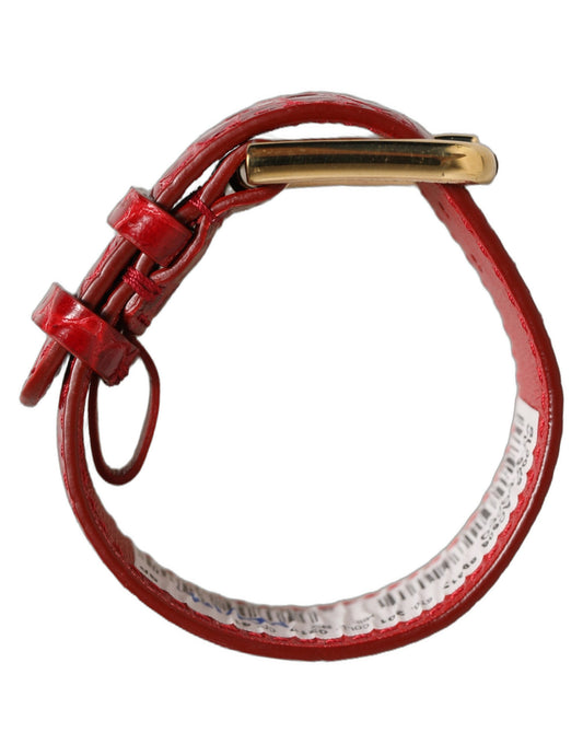 Dolce & Gabbana Red Embossed Leather Gold Buckle Belt Strap Bracelet - YSONA