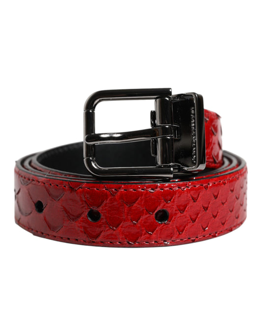 Dolce & Gabbana Red Exotic Leather Brass Metal Buckle Belt - YSONA