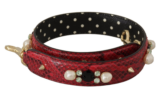 Dolce & Gabbana Red Exotic Leather Crystals Bag Shoulder Strap - YSONA