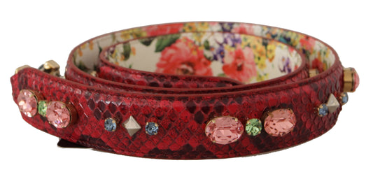 Dolce & Gabbana Red Exotic Leather Crystals Reversible Shoulder Strap - YSONA