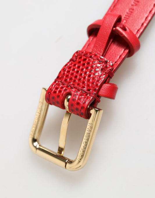 Dolce & Gabbana Red Exotic Leather Gold Tone Metal Buckle Women Armband - YSONA