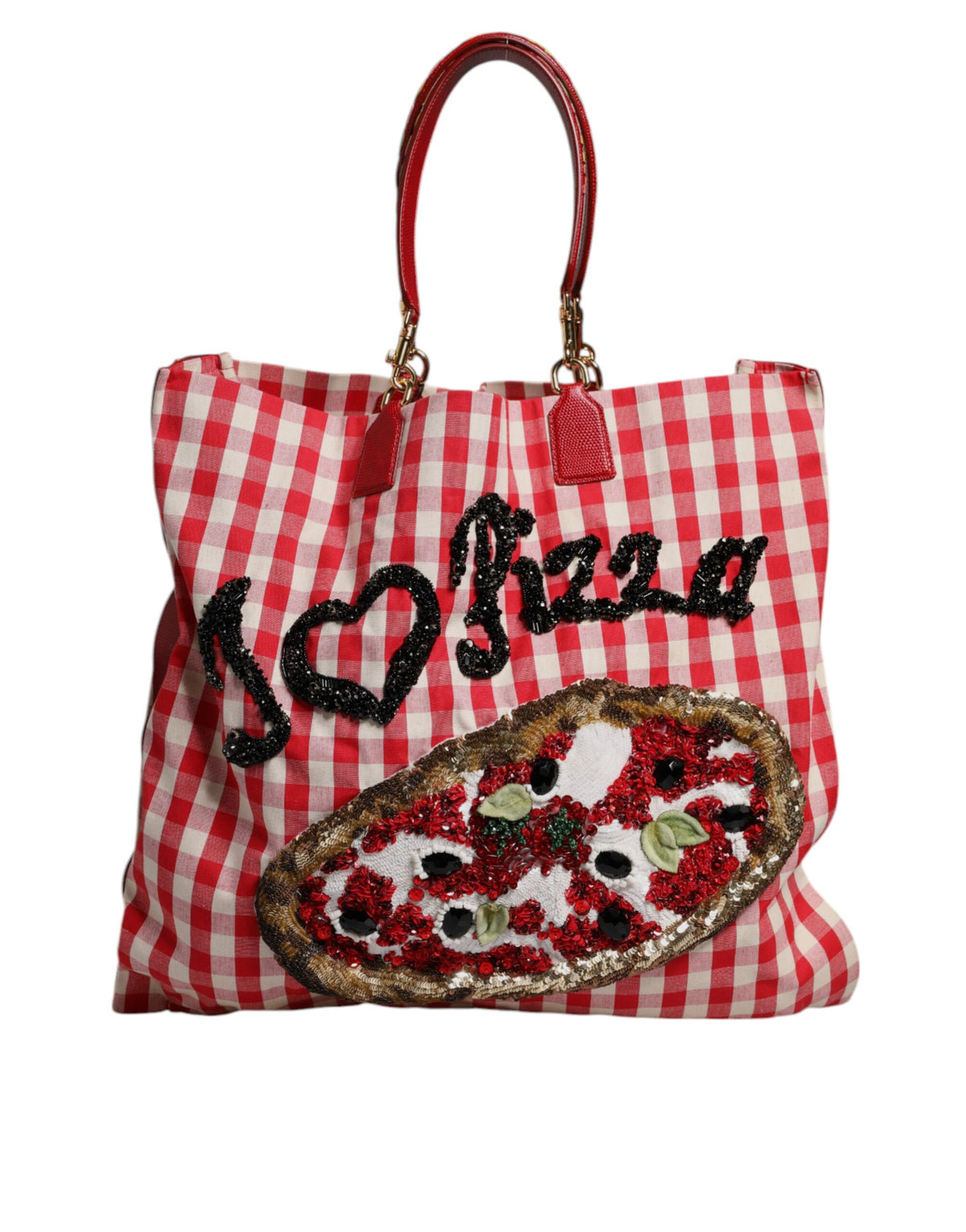 Dolce & Gabbana Red I Love Pizza Rhinestone Embellished Tote Bag - view 2