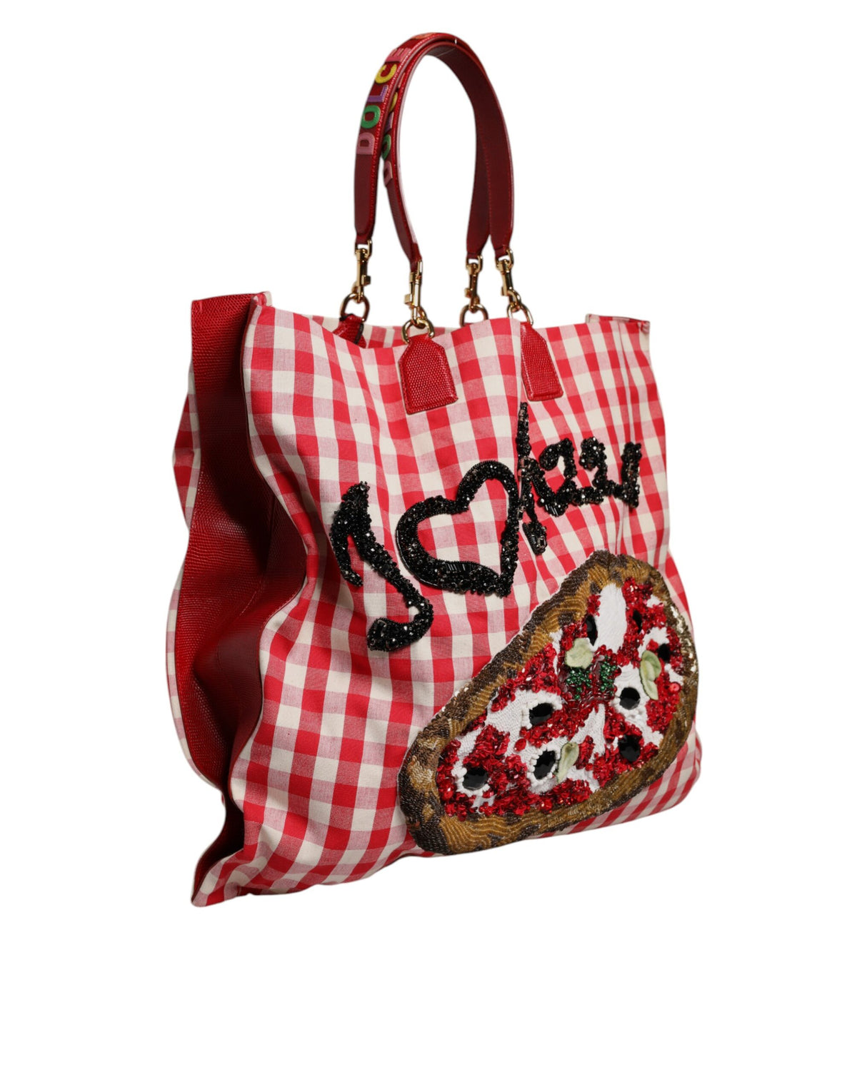 Dolce & Gabbana Red I Love Pizza Rhinestone Embellished Tote Bag - view 3