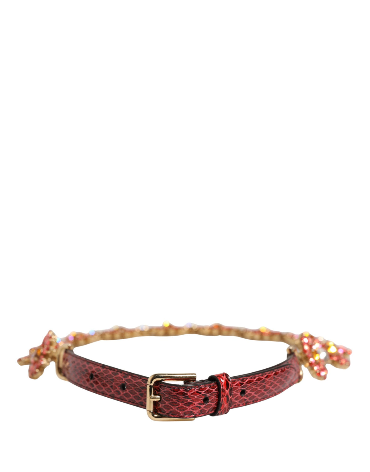 Dolce & Gabbana Red Leather Daisy Crystal Embellished Waist Belt - view 3