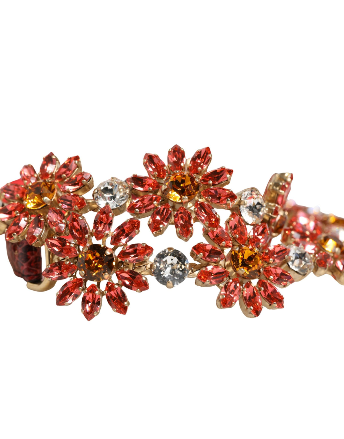 Dolce & Gabbana Red Leather Daisy Crystal Embellished Waist Belt - view 5
